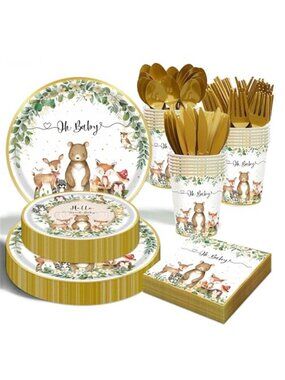 Woodland Baby Shower Plates Napkins Cups Safari Animal Party Tableware Set